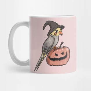 Halloween cockatiel with pumpkin and witch hat Mug